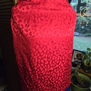 Mariana Elegant Red Silk Polka Dot Penicil Skirt